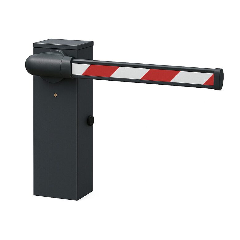 Kelio užtvarų montavimas: automatiniai pakeliami šlagbaumai aikštelėms ir įvažiavimams.